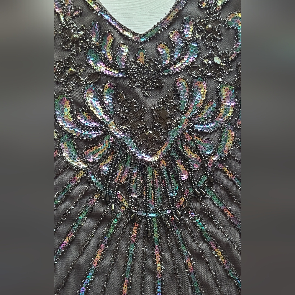 Elegant Black Sequin Flapper Dress 1920s Great Gatsby Style - Picture 7 of 16